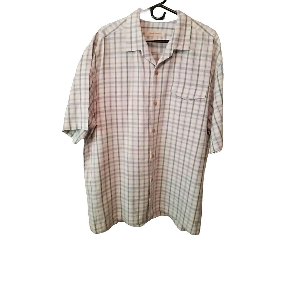 Tommy Bahama 100% Silk Shirt Men XL Plaid Button Down Preppy Camp Vacation